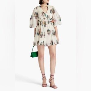 ZIMMERMANN Belted pleated floral-print organza mini dress Size 0 US 4